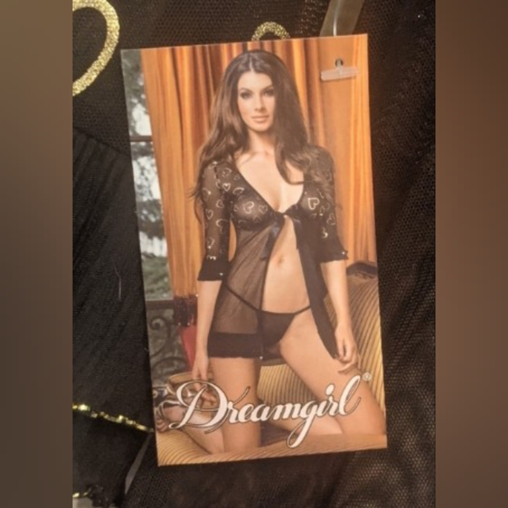 Dreamgirl Black and Gold Sheer Robe Set
